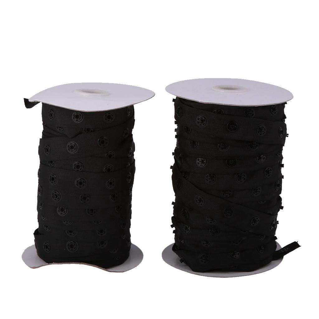2 Spools Black Sewing Snap Tape Band Resin Snap Buttons Zipper Fastener Replacement 8mm Width for Sewing diy 50 Yards/Roll