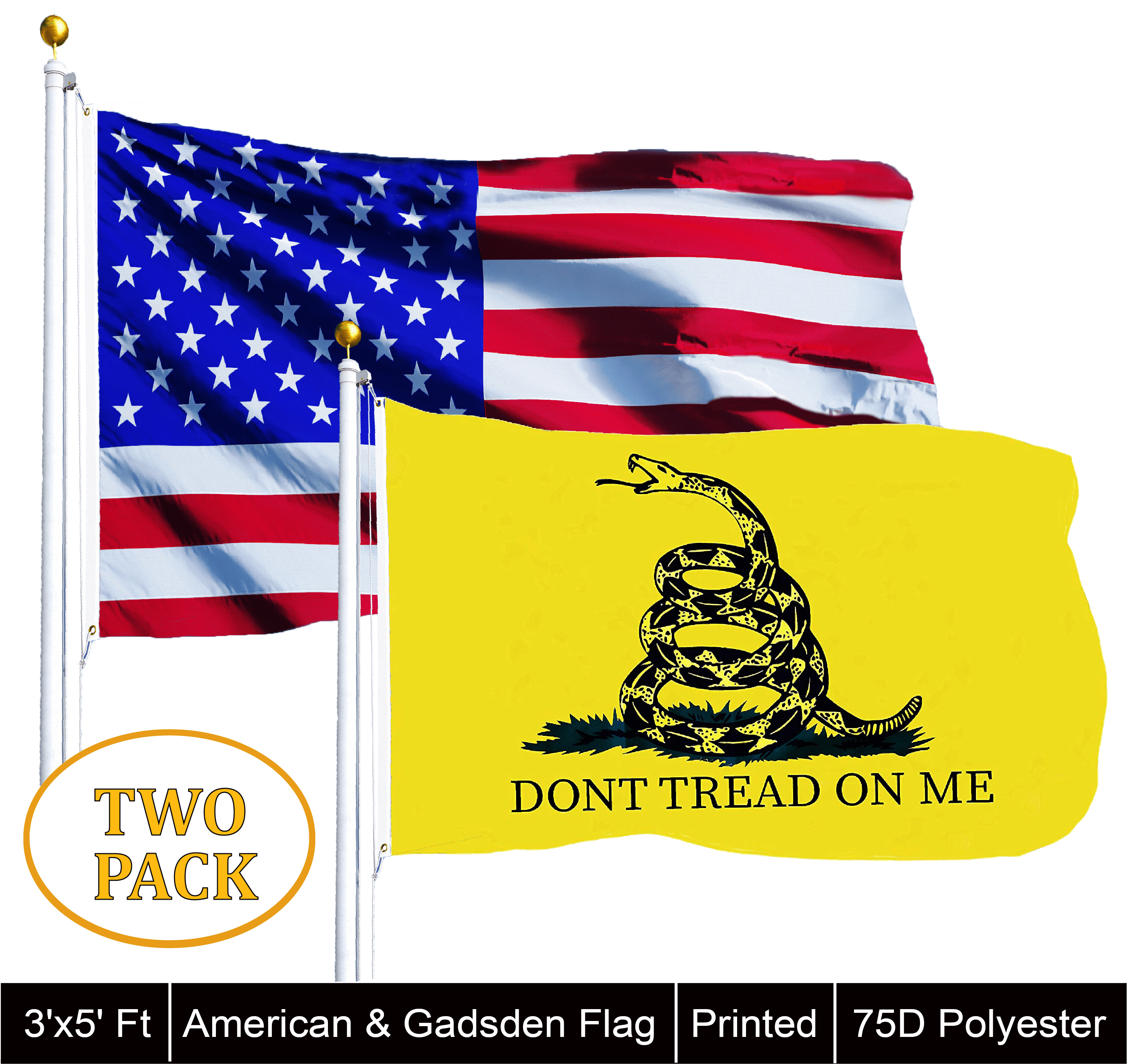 2 Pack Dont Tread On Me 3x5ft Gadsden flags 