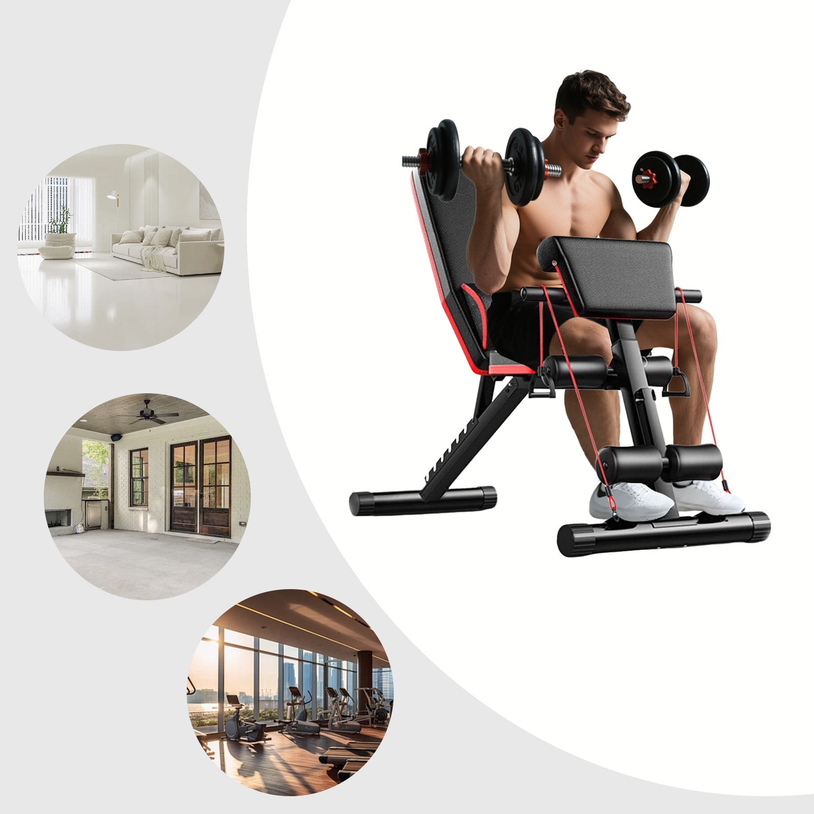 Modern Free Standing Black Adjustable Weight Bench for Full Body Workout, Incline and Decline Weight Bench