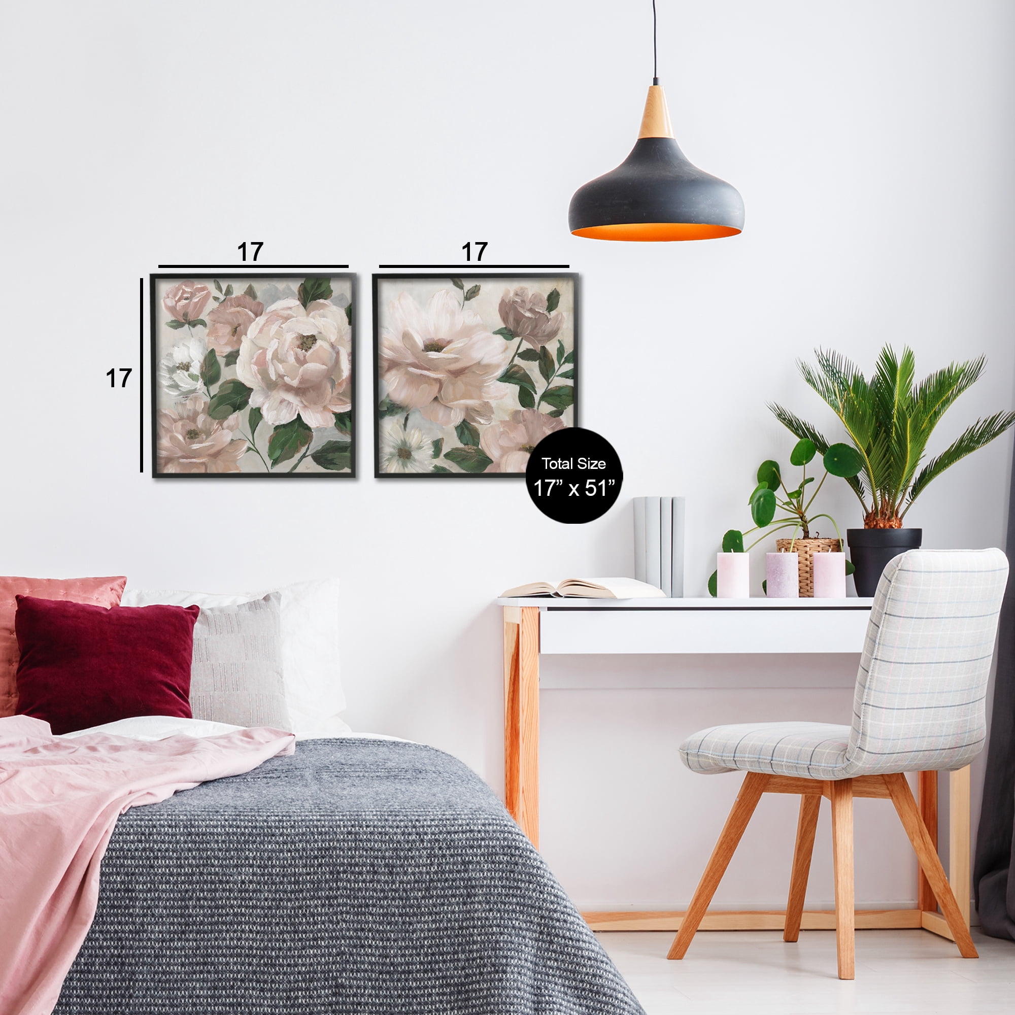 Stupell Industries Elegant Blush Peonies & Leaves 2 Piece Black Framed Giclee Art Set, design by Nan