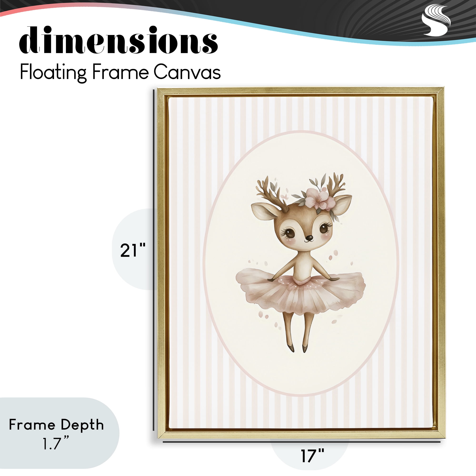 Stupell Industries Nursery Ballerina Deer Striped Gold Framed Floater Canvas Wall Art, design by LSR Design Studio