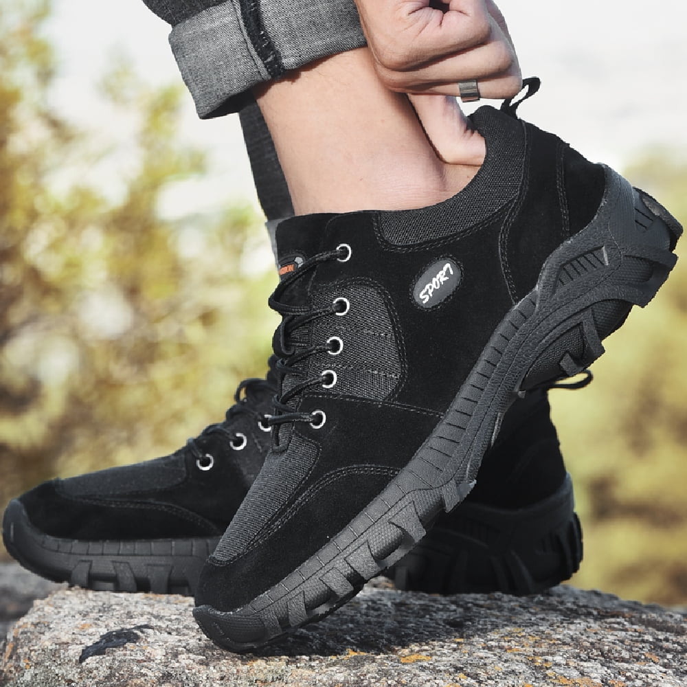 Mens Lightweight Hiking Shoes Outdoor Training Sneakers Non-slip Breathable Fitness Shoes Comfortable Lace-up Shoes Black 10 US