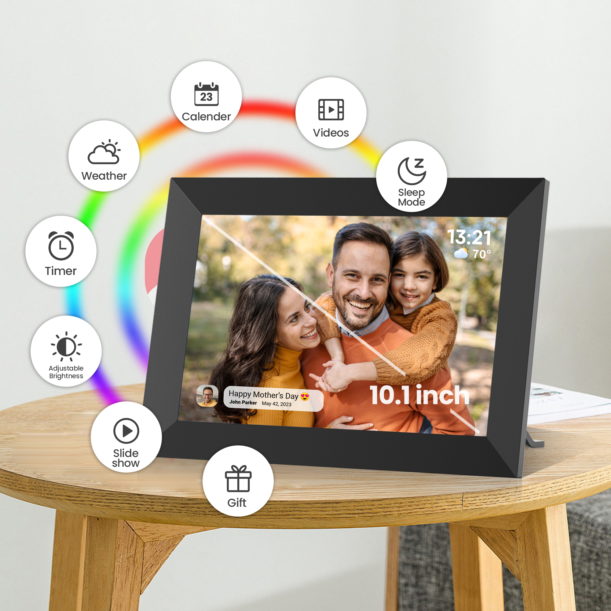 Canupdog 10.1 WiFi Digital Picture Frame, IPS Touch Screen