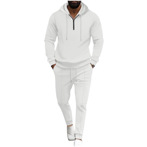 Admvng Two Piece Sets for Men Winter Casual Solid Long Sleeve Hooded Collar Sweatshirt Set, Size S-3XL