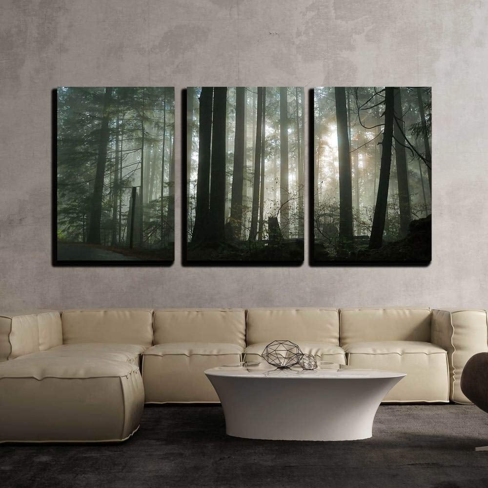 Wall26 Foggy Forest Canvas Art Wall Decor 24"x36"x3 Panels