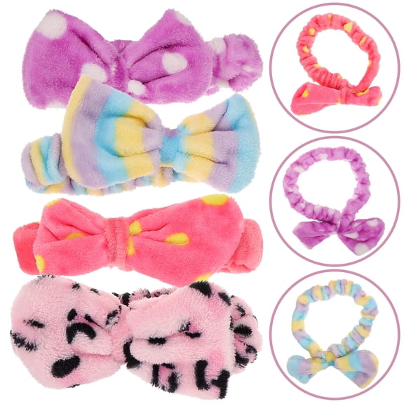 OFFIGAM Plush Bowknot Hair Hoop Assorted Color Makeup Accessory 4Pcs