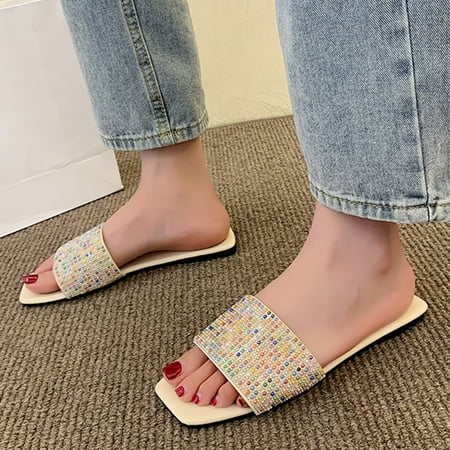 

PEASKJP Sandals 2023 Summer Round Toe Thick Heel New Open Toe Wedge Sandals Slippers Dress Beach Shoes Beige 9