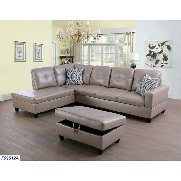 Maykoosh Zen Zone Furniture L Shape Sectional Sofa Sets With Removable Ottomans And Waist Pillows For Living Room, Latte