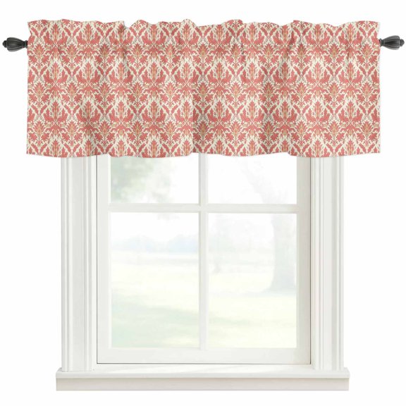 Pink Baroque Pattern Window Valance Curtain Vintage European Style Rod Pocket Valance for Windows Short Curtain for Living Room, Bedroom & Kitchen Window Decor 42x12in