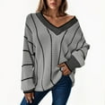 thumbnail image 2 of GEWSEY Womens Oversized Striped Tunic Sweaters Casual V Neck Long Sleeve Color Block Knit Pullover Jumper Tops (Grey, M), 2 of 5