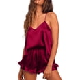 thumbnail image 1 of Womens pajama sets Women Casual Sleepwear V Neck Solid Color Camisole Top Ruffle Shorts Pajama Set Home Set M, 1 of 7