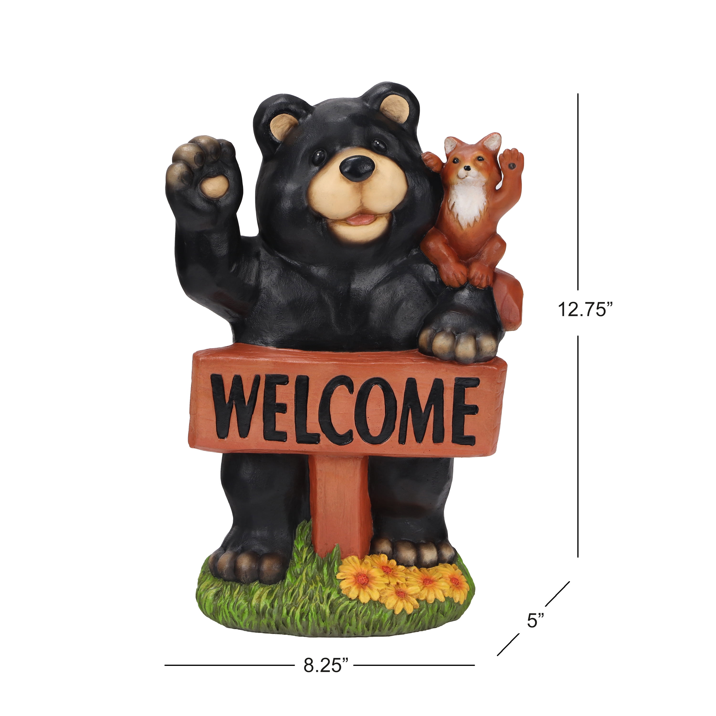 Mainstays Outdoor Welcome Bear and Fox Garden Statuary, 8.25 in L