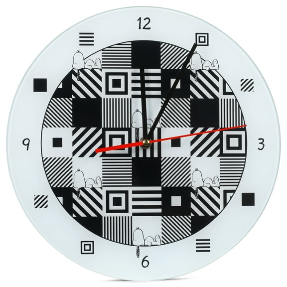 Peanuts Snoopy Geometric Black and White 12 inch Glass Round Wall Clock