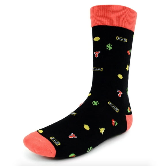 Urban-Peacock Men's Novelty Fun Crew Socks for Dress or Casual - Gambling - Black with Red