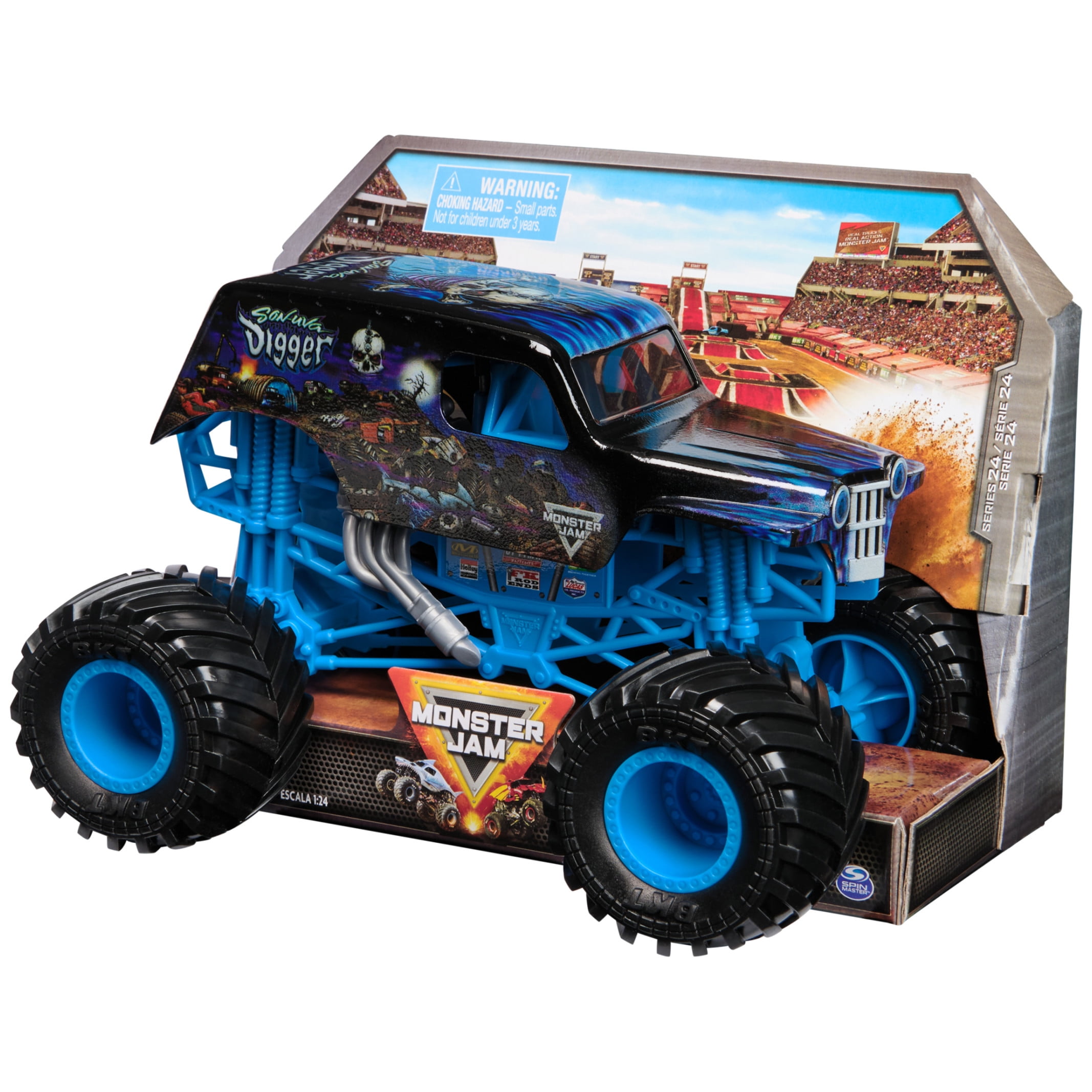 Monster Jam, Official Son-Uva Digger Monster Truck, Collector Die-Cast Vehicle, 1:24 Scale, Kids Toys for Boys and Girls Ages 3 and up
