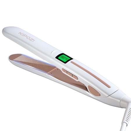 KIPOZI Nano Negative Ion Flat Iron, Anti-Static Hair Straightener with 1 inch Floating Titanium Plates, White