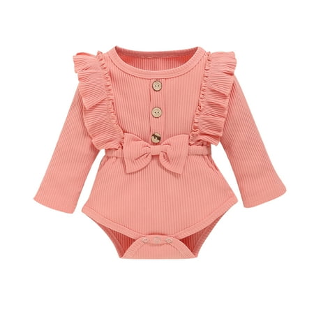 

Dadaria Baby Boys Girls Clothes Newborn Sets 3M-18M Newborn Long Sleeve Ruffles Solid Bowknot Romper Bodysuit Pink 90 Toddler