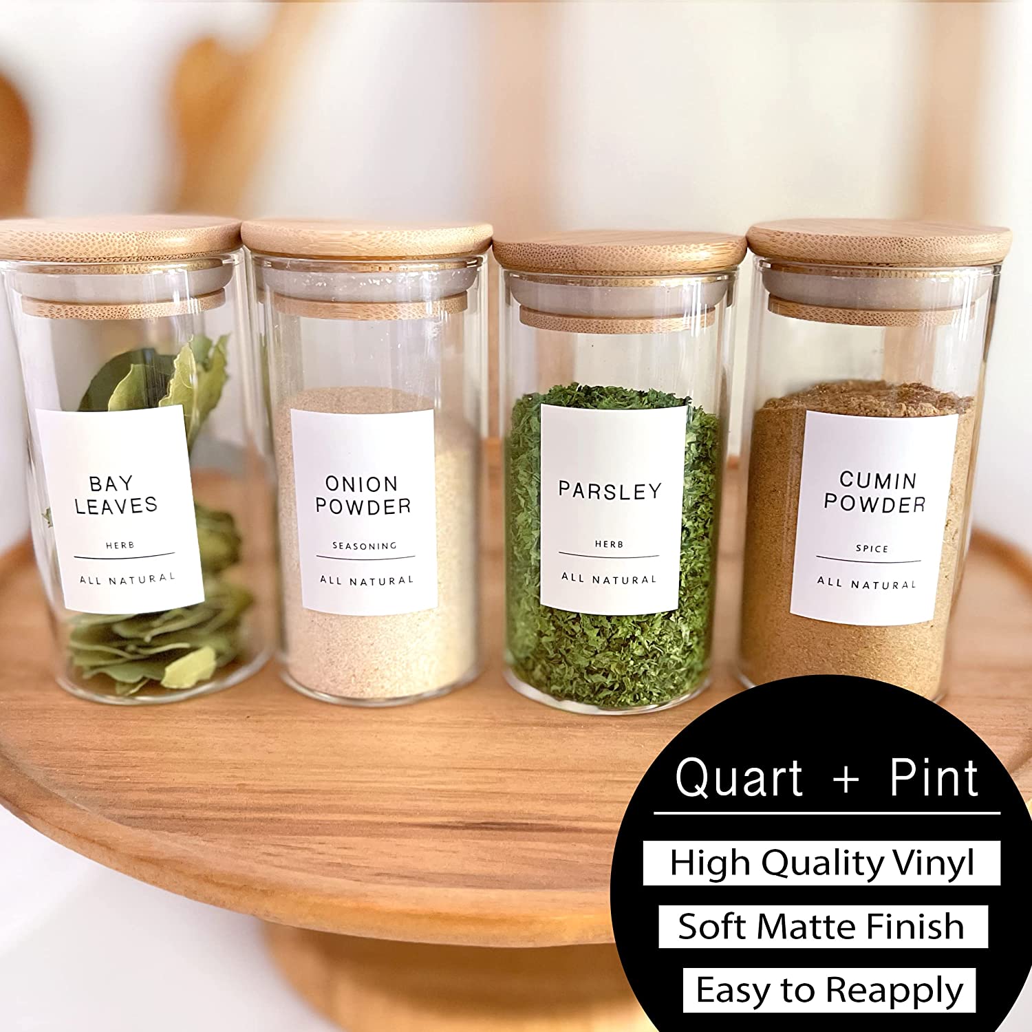160 Spice Jar Labels: Minimalist Matte White Sticker Black Text. Waterproof Stickers. Organization for Jars Bottles Containers Bins. Storage Rack ...