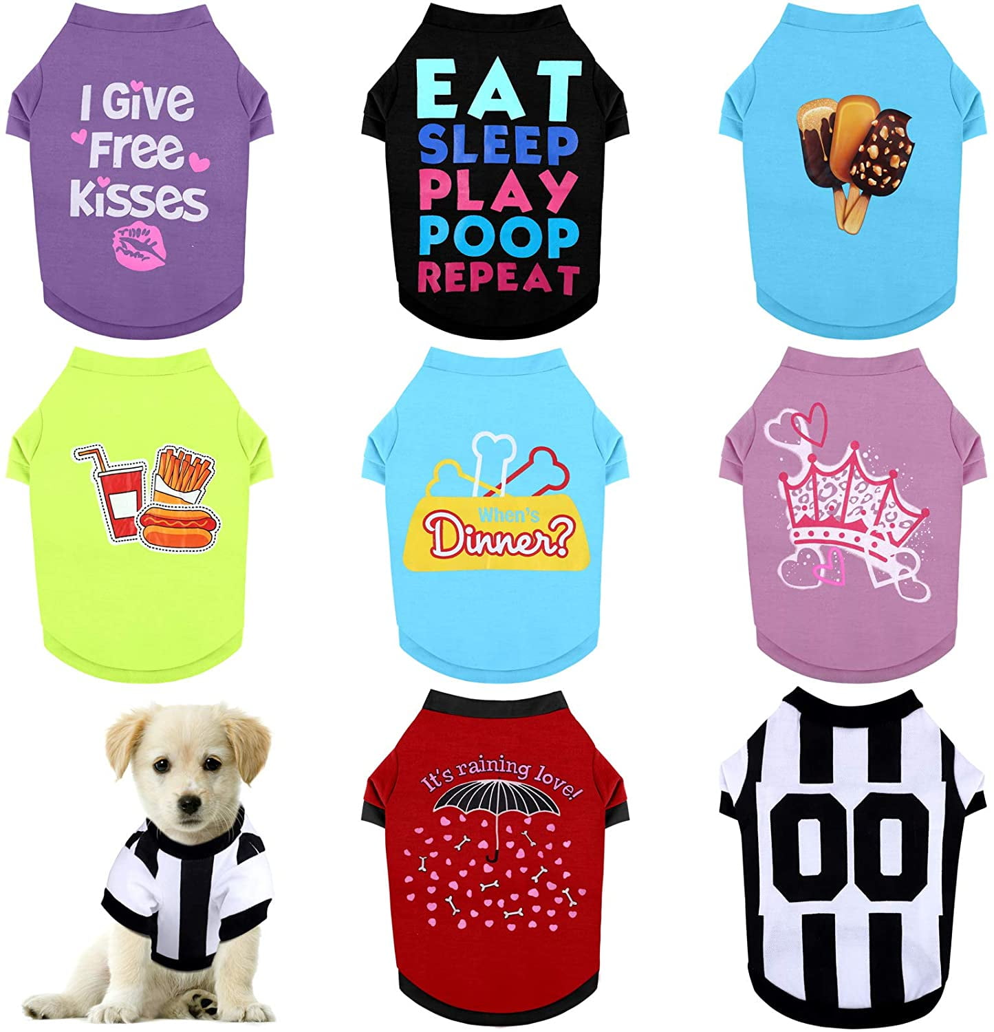 HYLYUN 6 Pieces Printed Girl Puppy Shirt Soft Breathable Pet T-Shirt Puppy Dog Clothes Soft Sweatshirt for Small Dogs and Cats 