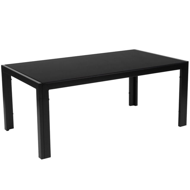 Franklin Collection Sleek Black Glass Coffee Table with Black Metal Legs