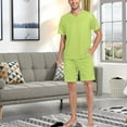 thumbnail image 7 of joogoo Men's Pajama Set Green Pattern V-Neck Pj Shorts Set 2 Piece Loungewear Sleepwear XL, 7 of 7