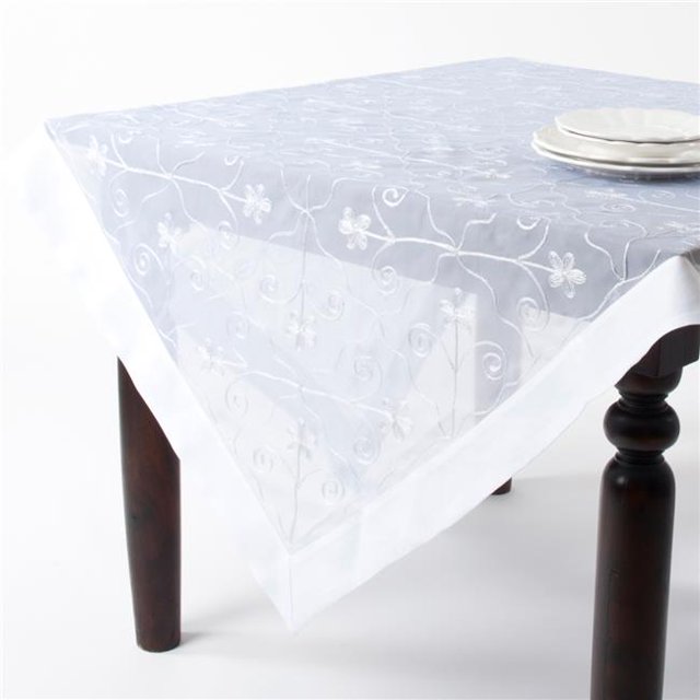 SARO 20580.W72S Nappe Brodée Transparente 72 Po Blanc - Carré