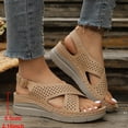 thumbnail image 4 of Orthopedic Sandals for Women Hollow out Crooss Strap Low Wedge Walking Shoes Comfy Arch Support Casual Summer Footwear Khaki Size 7, 4 of 7