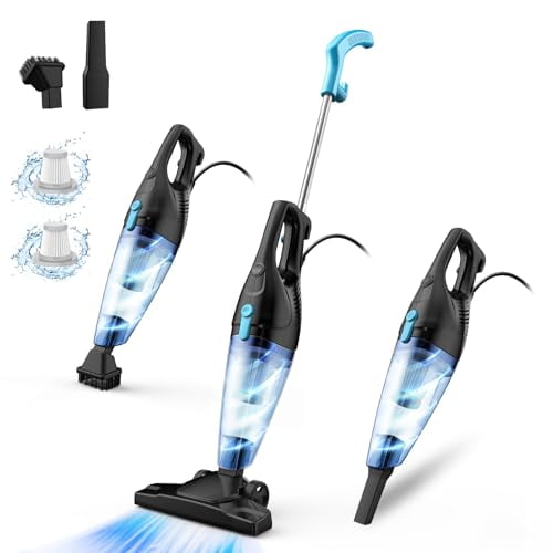 Aspiradora con cable, 4 en 1 para el hogar, con potencia de succión de 15 kPa, ligera, con filtro HEPA lavable, se convierte en una aspiradora de mano para el hogar, pelo de mascotas, alfombras y pis