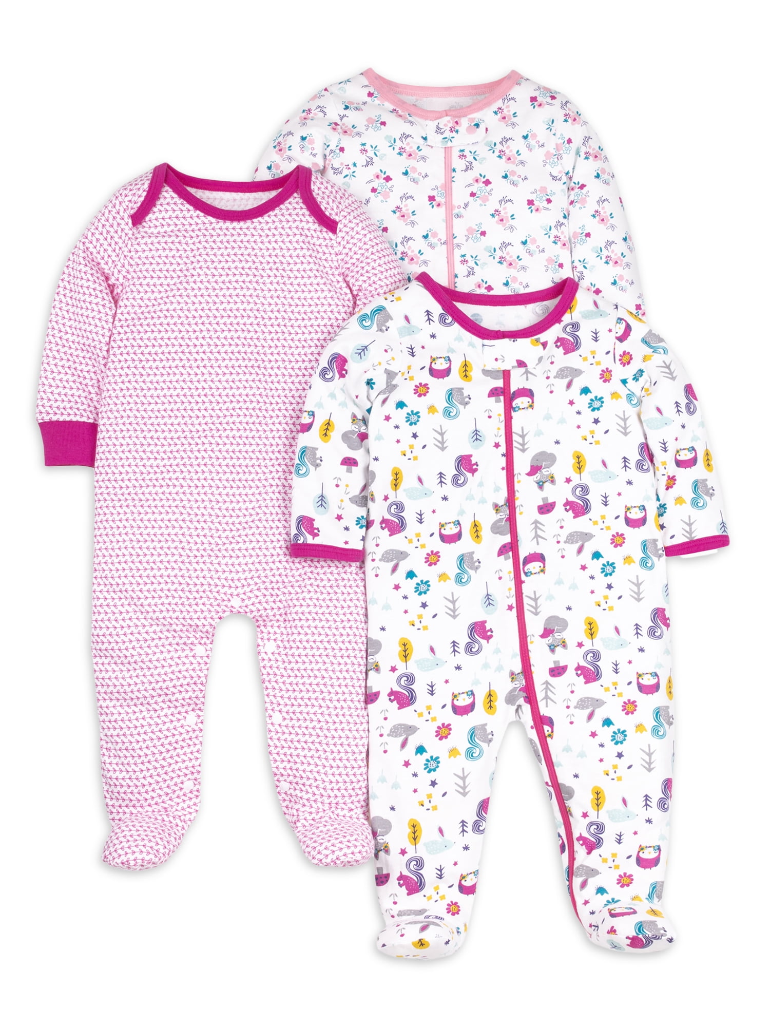 Little Star Organic Baby Girl 3Pk Sleep n Play, Size NB-9M