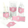 Little Miracle Girl Pink & Gray Cross - Baptism DIY Party Wrapper Favors - Set of 15