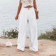 thumbnail image 5 of pantalones de pierna ancha para mujer pantalones casuales de color sólido de cintura alta pantalones de botón de entrenamiento con bolsillos blanco / s, 5 of 5