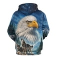 thumbnail image 2 of LAOLIUSN Men’s Wildlife All Over Print Hoodie, Bald Eagle Head & Wolf Pack Graphic, Nature Forest Mountain Design, 88% Polyester 12% Spandex,2XL, 2 of 7