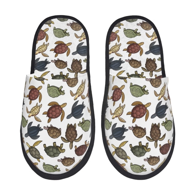 Fotbe Various Turtle Pantuflas Peludas para Mujer con Estampado, Zapatillas de Peluche, Zapatos de Invierno para Casa, Uso Interior y Exterior-Medium