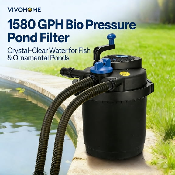 SPECSTAR Pressurized Biological Pond Filter with 13-watt Light, 1580 GPH Suitable for Koi Ponds up to 800 Gallons or Ornamental Ponds up to 1600 Gallons