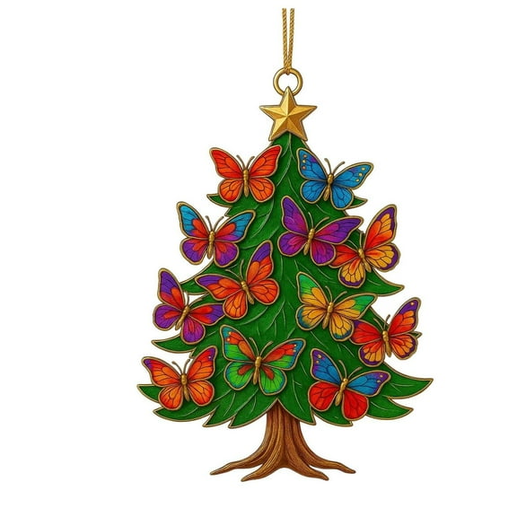 chaungfeng 3.15 Inches Christmas Tree Butterfly Ornament, Christmas Acrylic Hanging Pendant, for Party, Gift, Display