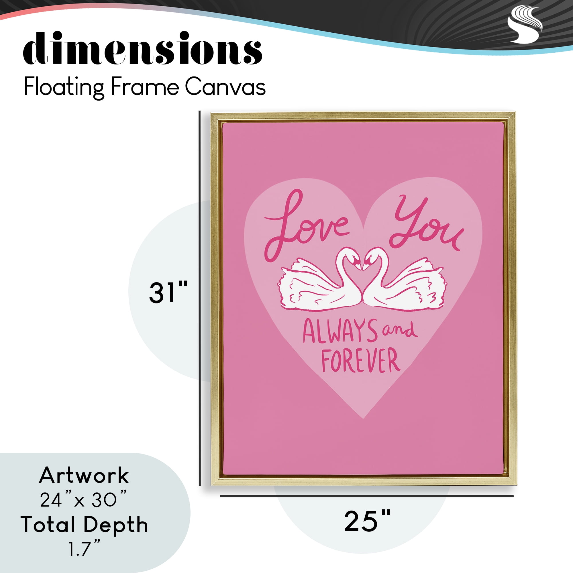 Always & Forever Swans Gold Framed Floater Canvas Wall Art, design by Juliet Meeks