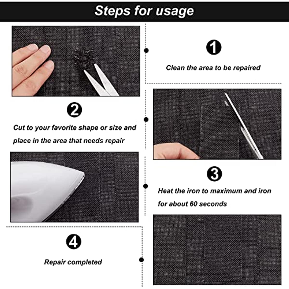 Self-Adhesive Linen Fabric Patch Black Fabric Repair Patch
