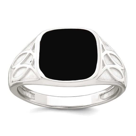 2.75 To 12.3 (tapered)mm 925 Sterling Silver Polished and Textured Black Enamel Mens Signet Ring Size 9 Ring for Men