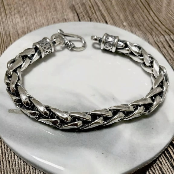 HOOUN Solid 925 Sterling Silver Chain Men Lucky 8mm Wheat Braided Bracelet 8.2inch