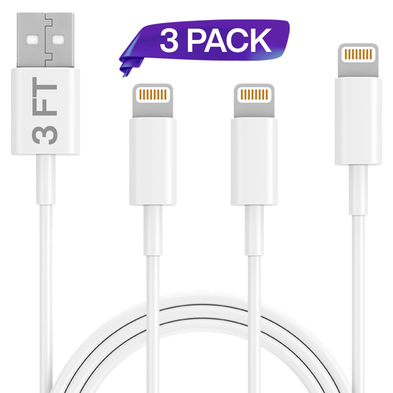 LOT OF 3 PACK  Lightning Cable Heavy Duty iPhone 6  7 8 XR Charger Charging Cord