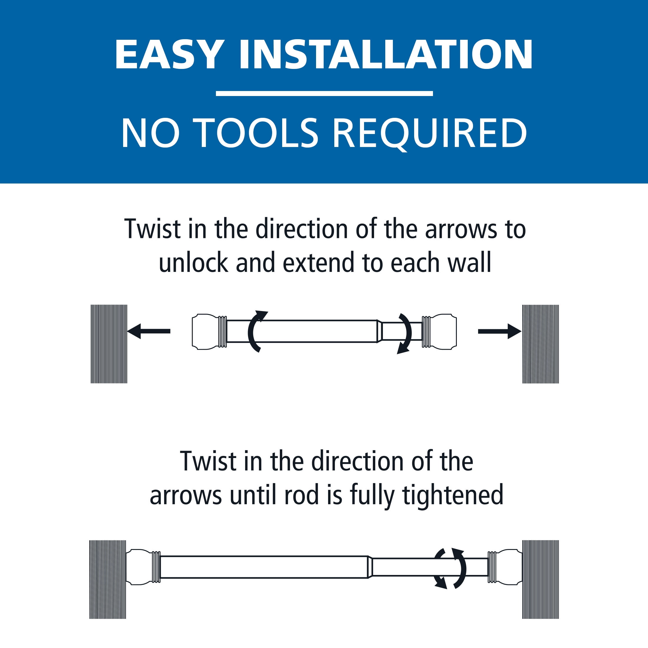 Mainstays Adjustable Tension Shower Curtain Rod, 44" - 72", Easy to Install, No Drilling, Chrome