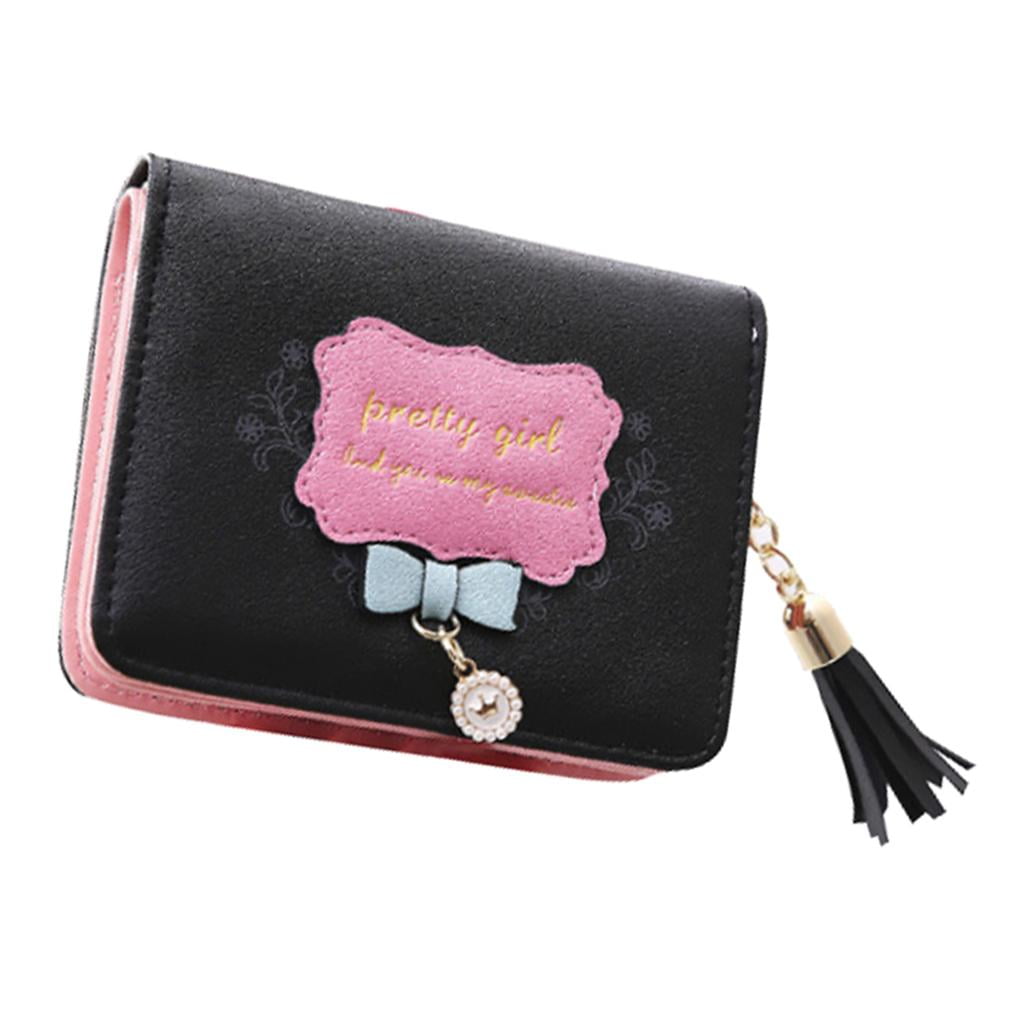 Ladies Girls Leather Short Wallet Pouch Holder Organizer Clutch Purse Black