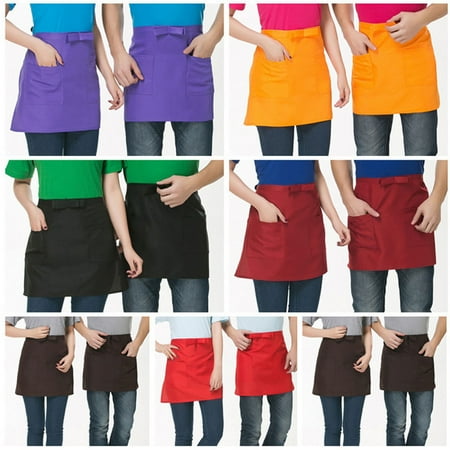 

huanledash Half-length Short Waist Apron with Pockets Catering Chefs Bar Waiters Uniform