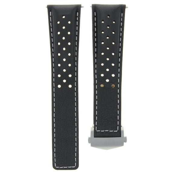 LEATHER WATCH BAND STRAP SMOOTH 20MM FOR TAG HEUER CARRERA CV2010 WATCH BLACK WS