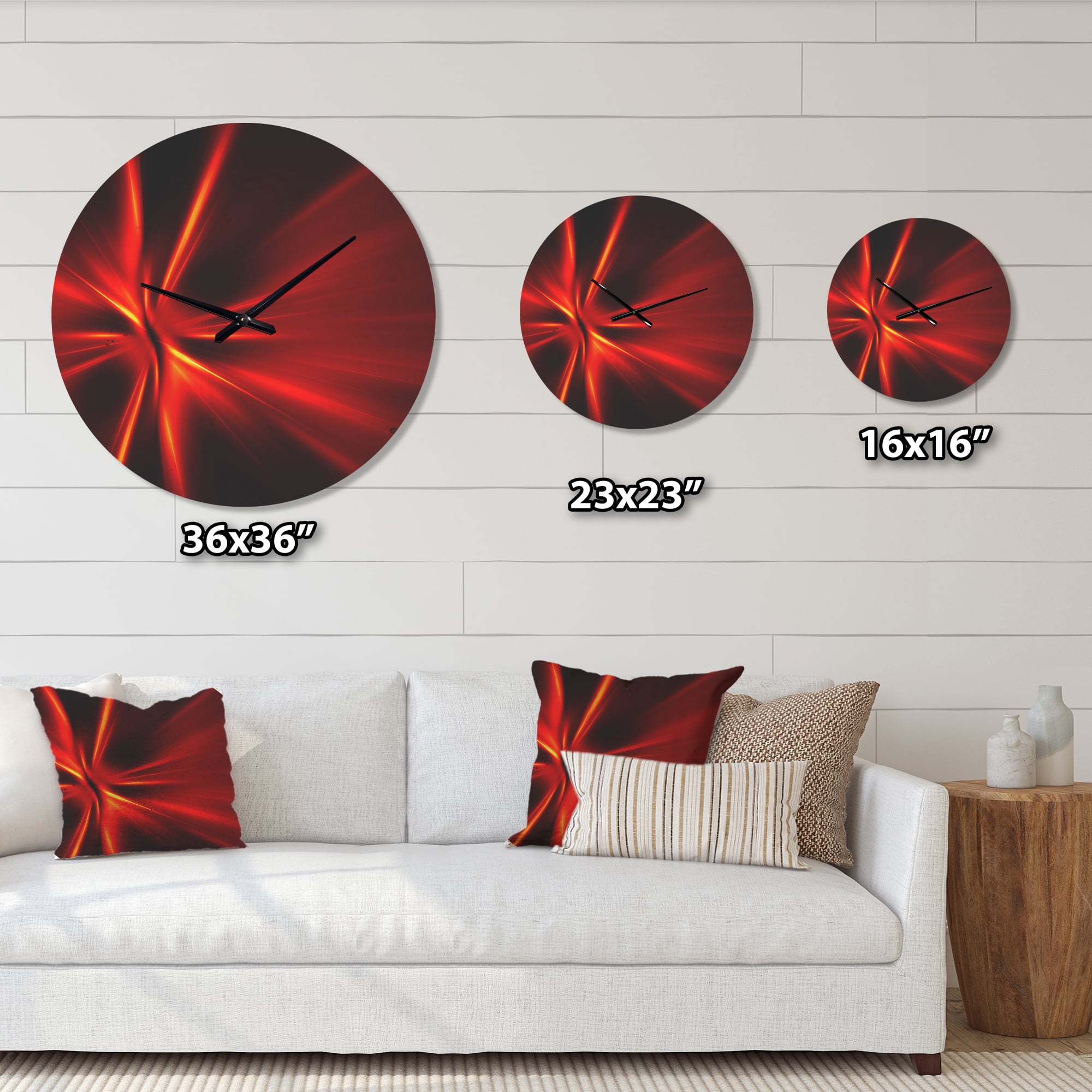 Designart 'Yellow and Red Rays ' Modern Wood Wall Clock