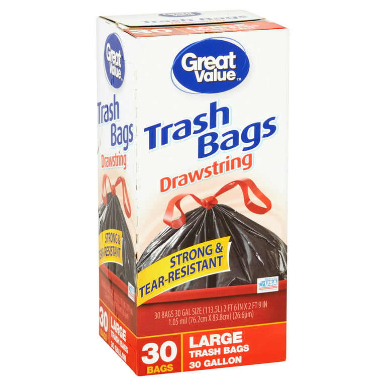 Great Value Lawn & Leaf Drawstring Trash Bags, 39 Gallon, 20 Count