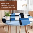 thumbnail image 3 of Round Tablecloth Blue Black Squares Pattern Elastic Edge Fitted Abstract Geometric Art Plastic Table Cover,Waterproof Oil Proof for Dinner,Outdoor, Picnic, 36" - 44"&nbsp; DIA Tables, 3 of 6