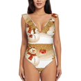 thumbnail image 2 of Yiaed Christmas Snowman Gift Print Women's Ruffled One Piece Swimsuit V Neck Swimwear Slimming Monokini for Woman-Medium, 2 of 8