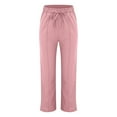 thumbnail image 4 of AKEGAMN Solid Color Cotton Linen Loose Casual Wide Leg Long Pants, Pink S-3XL, 4 of 9