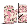 thumbnail image 1 of Oven Mitts and Pot Holders Set, Baking 4-Piece Set for Kitchen, Outdoor BBQ Mitts Heat Resistant Cooking, Vintage Flowers Floral Pattern, 1 of 8